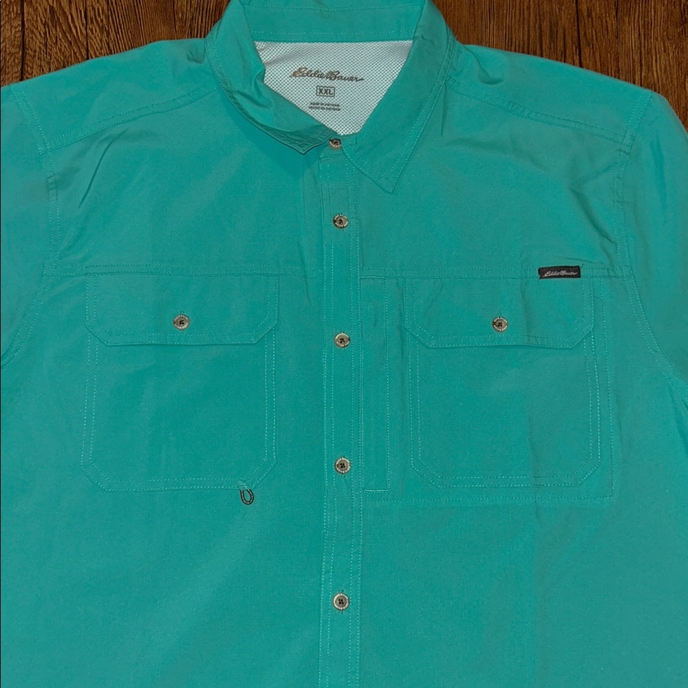 Eddie Bauer Men's Teal Button Down Shirt - Picture 8 of 11
